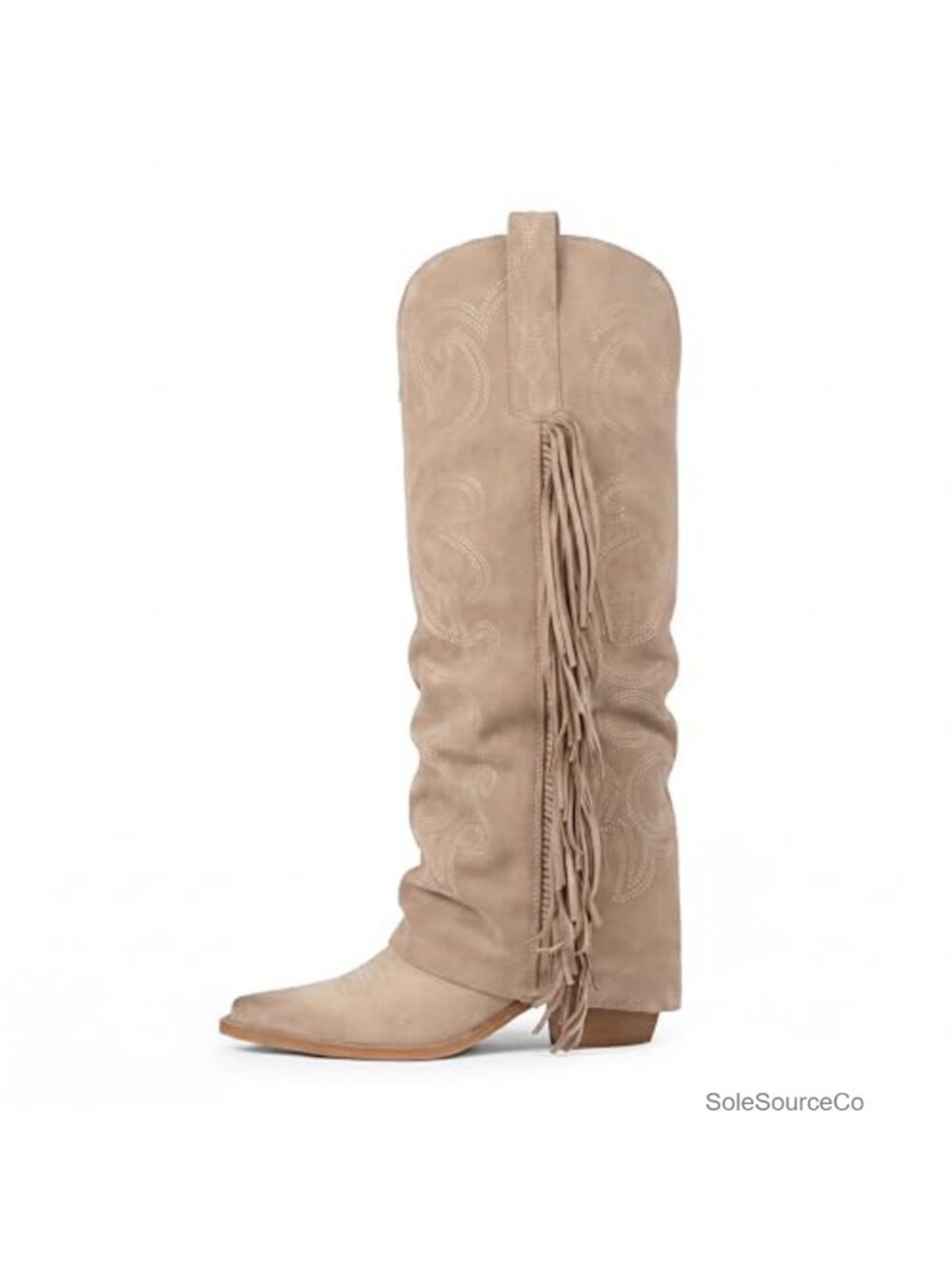 Women's Fold Over Fringe Embroidered Western Cowboy Knee High Boots